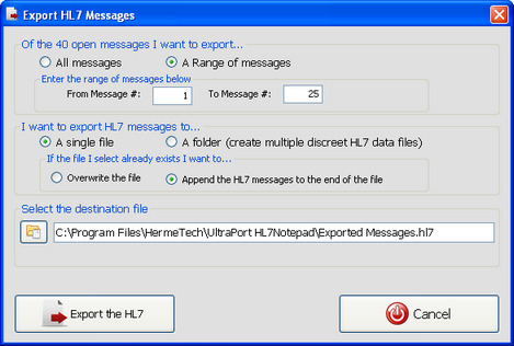 The Export Messages Window The Export Messages Window
