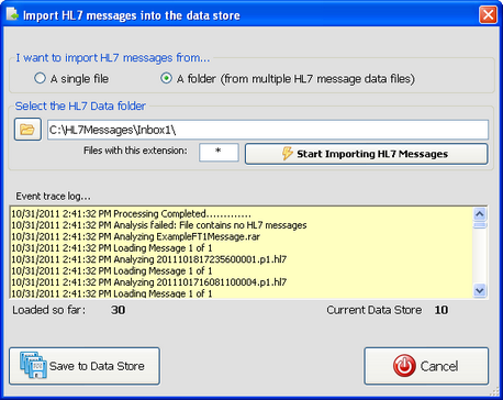 The Import Messages Window The Import Messages Window