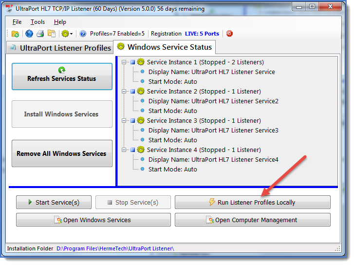 Click the 'Run Listener Profiles Locally' button Click the 'Run Listener Profiles Locally' button